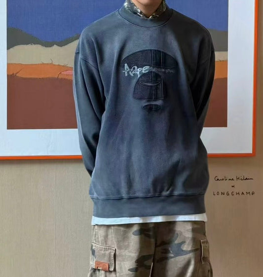 香港直郵 Aape 26秋冬男裝噴漆塗鴉字母牛仔猿洗舊復古衛衣 E324