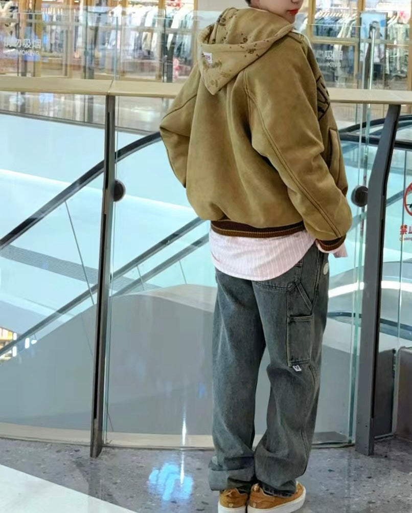 香港直郵 Aape 男装 26秋冬复古水洗仿反毛皮可拆卸帽夹克外套7806 AAPJKM7806XXR