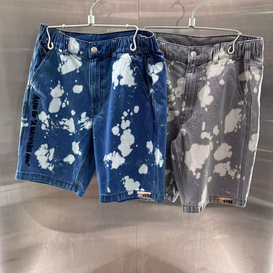 香港代購 專櫃正品 26春夏 Aape 男 AAPEUNVS 字母刺繡漂白潑墨效果潮流牛仔短褲D613