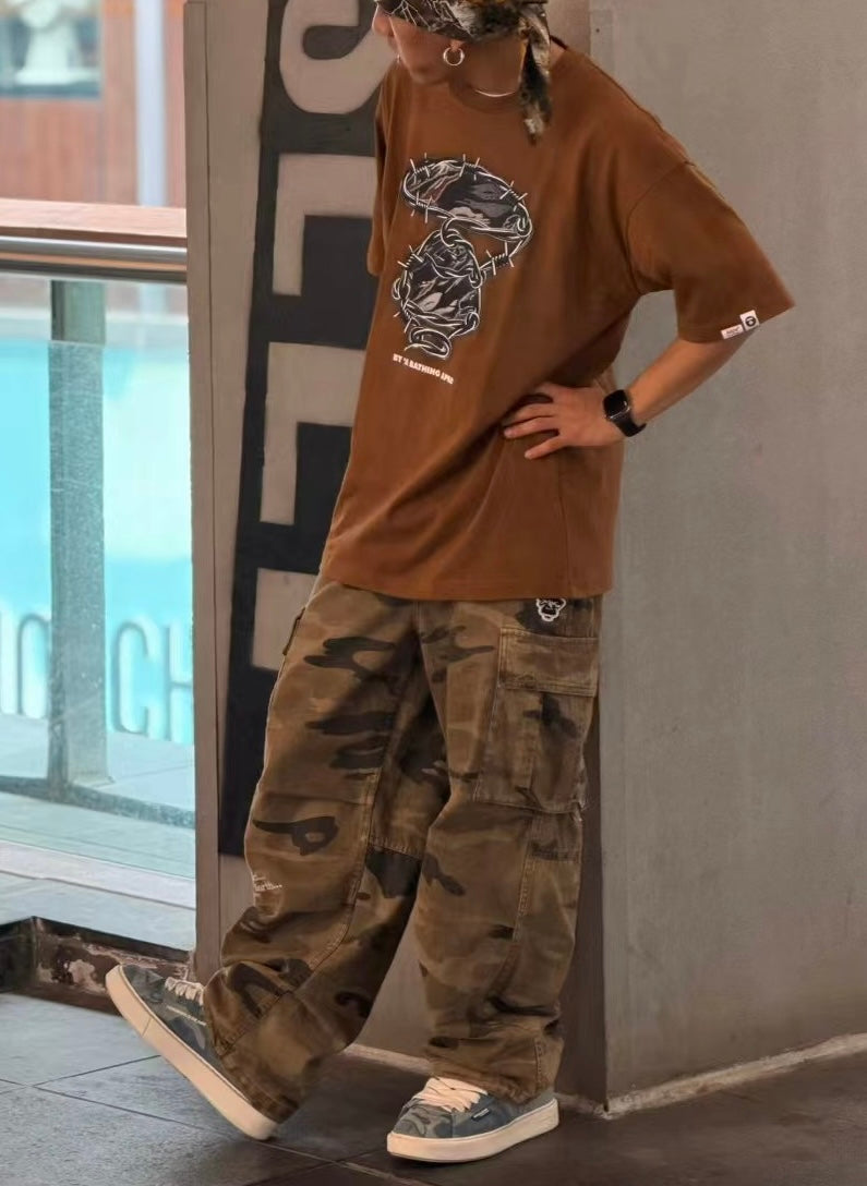 香港直郵 Aape 26秋冬  猿人章水洗迷彩美式街头阔腿工装裤C641