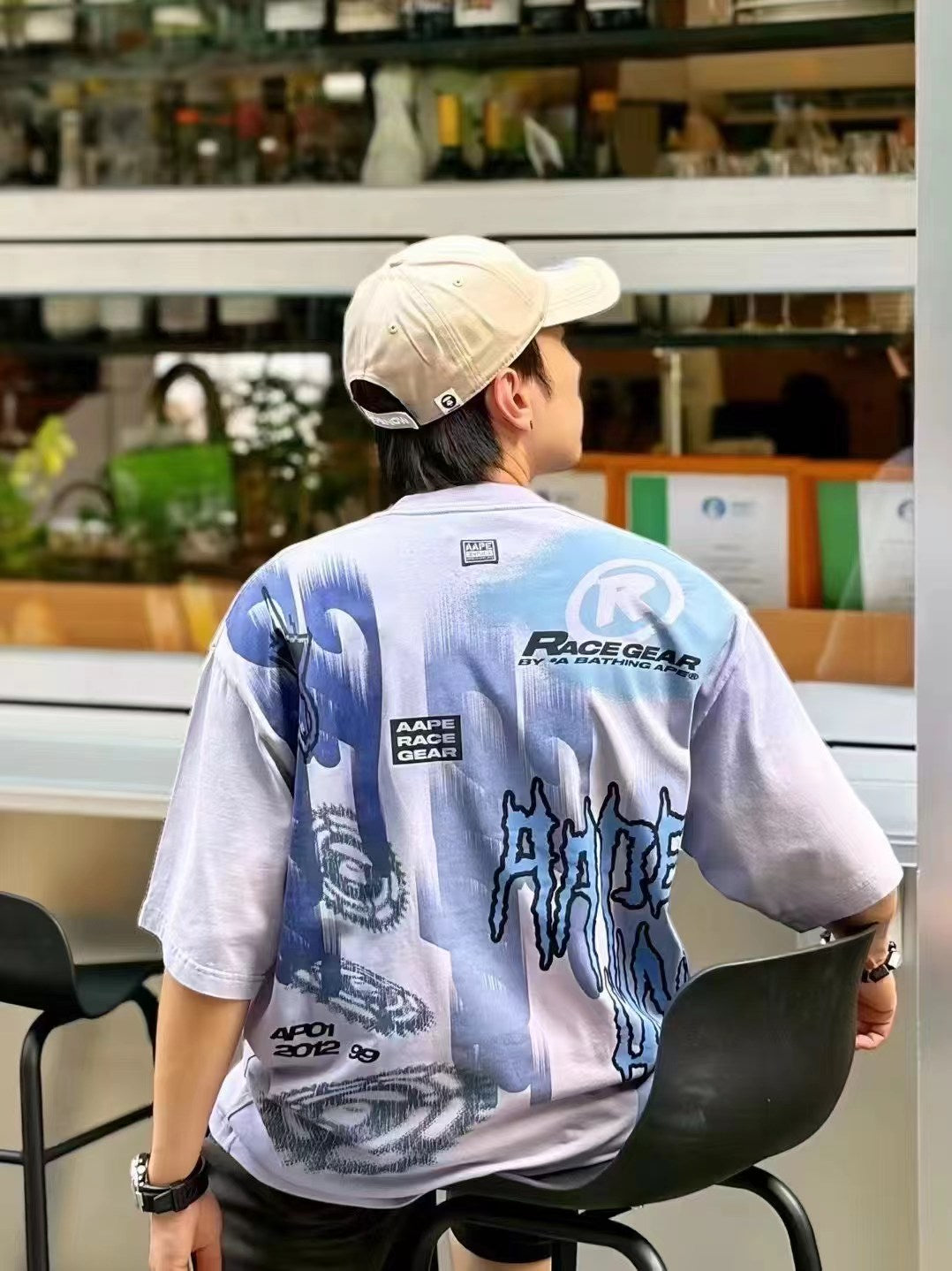Aape 男裝26年春夏賽車風水洗做舊字母齒輪印花T卹1864