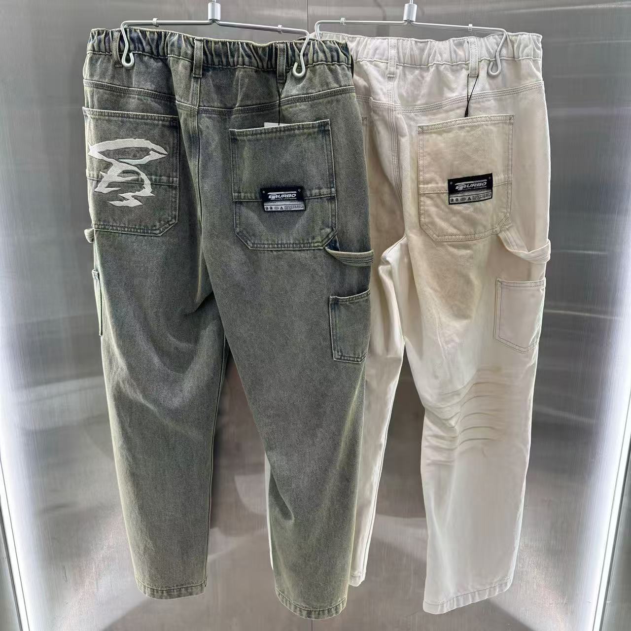 香港直郵 專櫃正品 Aape 26春夏 猿人刺繡徽章水洗做舊牛仔長褲D601