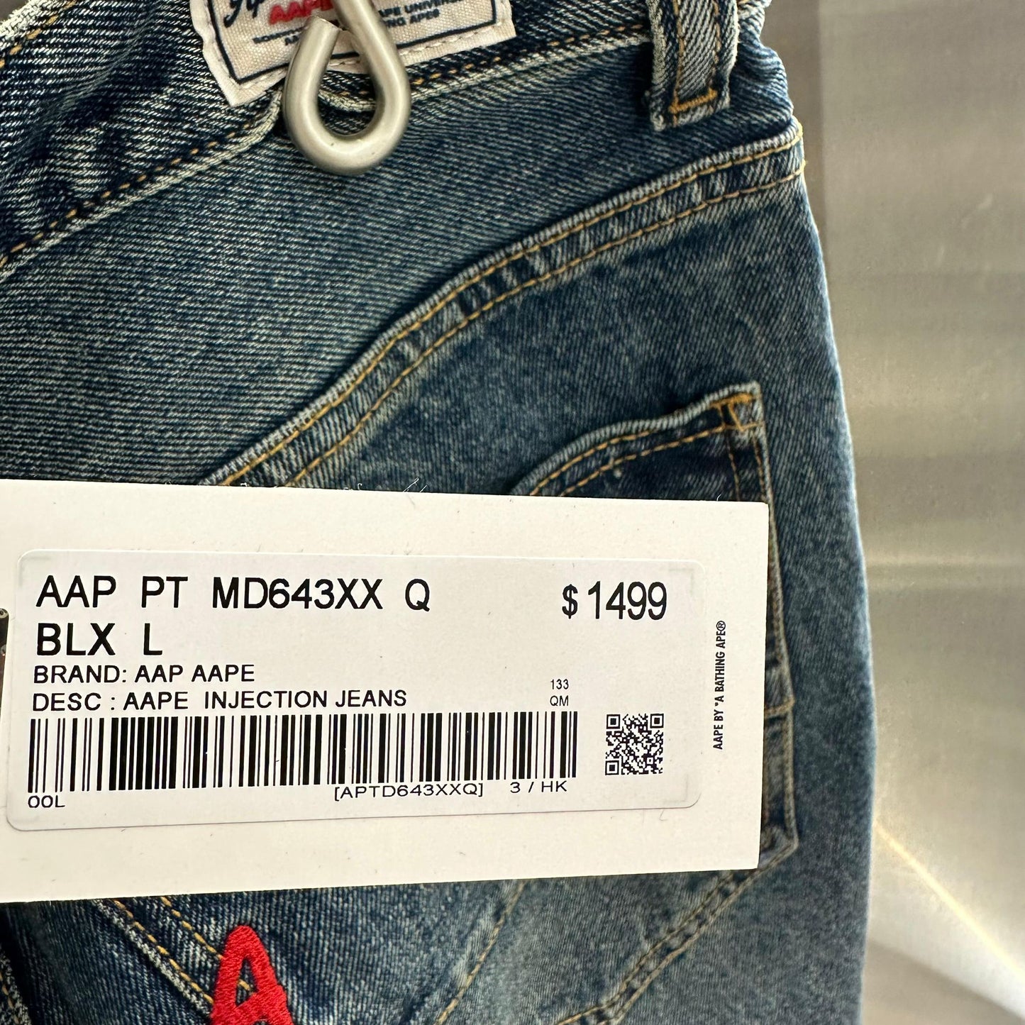 香港代購 專櫃正品 26春夏 Aape 男 AAPEUNVS 猿人刺繡徽章復古水洗做舊牛仔褲D643