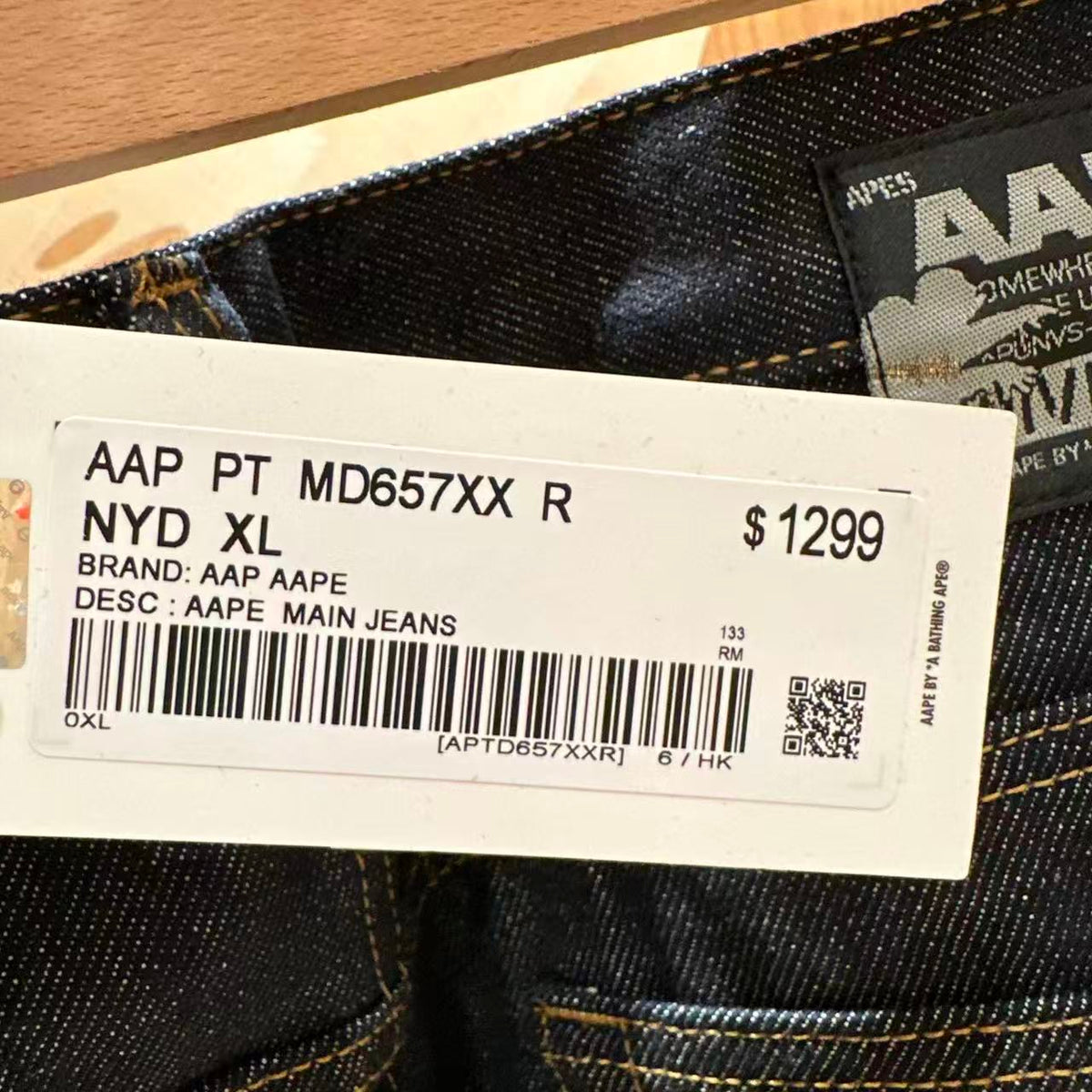 香港直郵 Aape 男裝 26秋冬3D立體剪裁字母刺繡原色牛仔褲D657 AAPPTMD657XXR