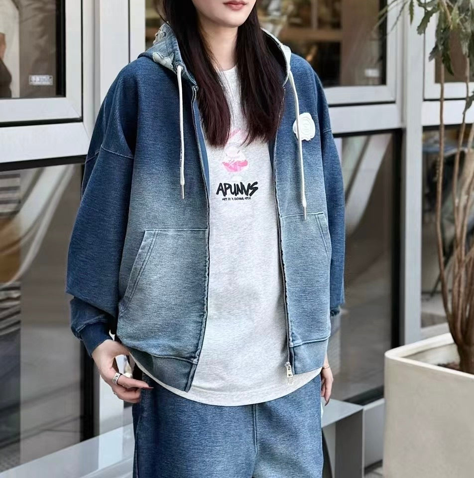 香港直郵 Aape 男裝 26秋冬星星連帽水洗拉鏈休閒開衫外套衛衣E318 AAPSWME318XXR