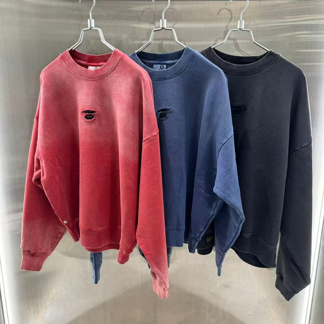 香港直郵 專櫃正品 Aape 26春夏男 字母刺繡復古做舊猿人圓領衛衣D360