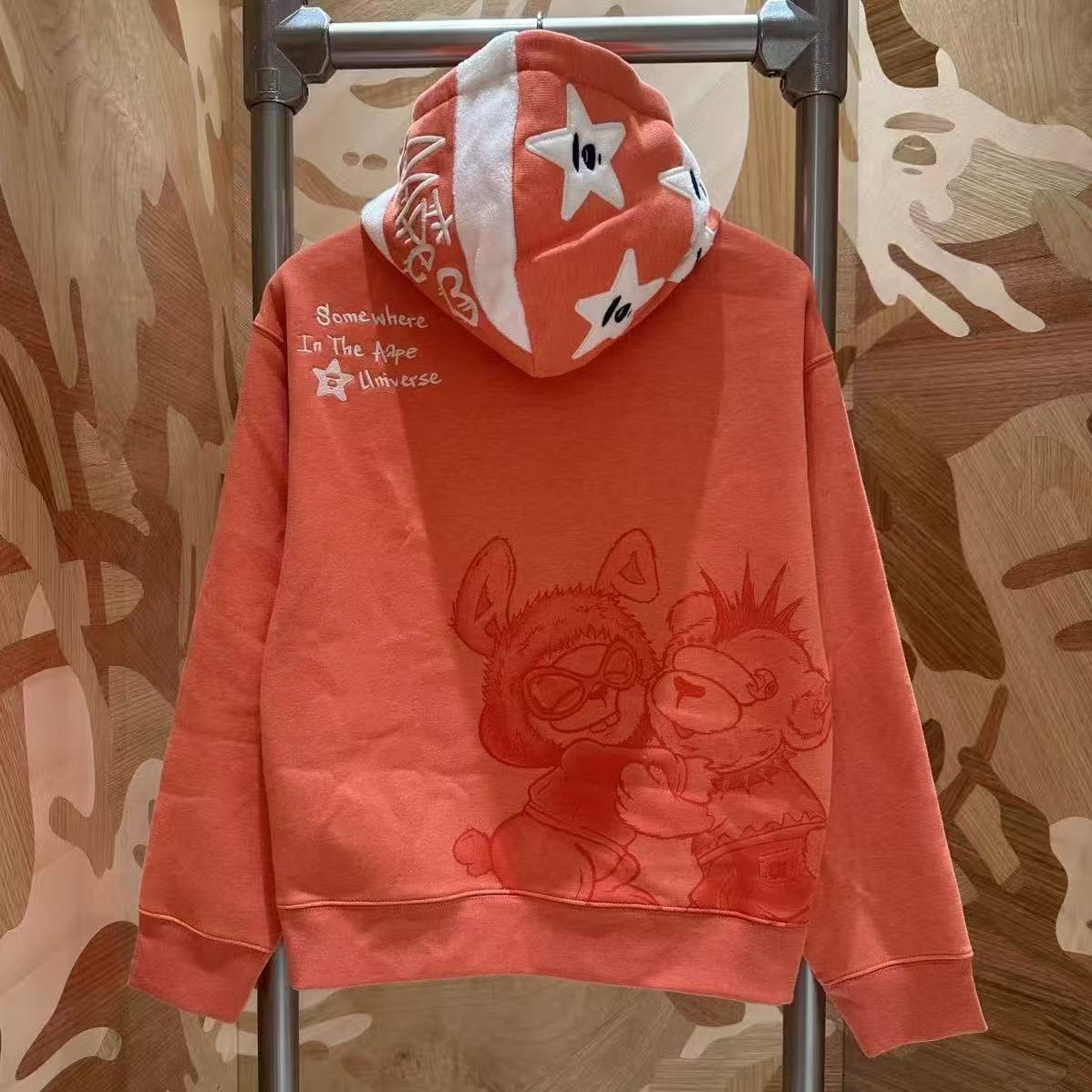 香港直郵 Aape 26秋冬 女 熊兔印花星星猿人甜美連帽加絨衛衣E351