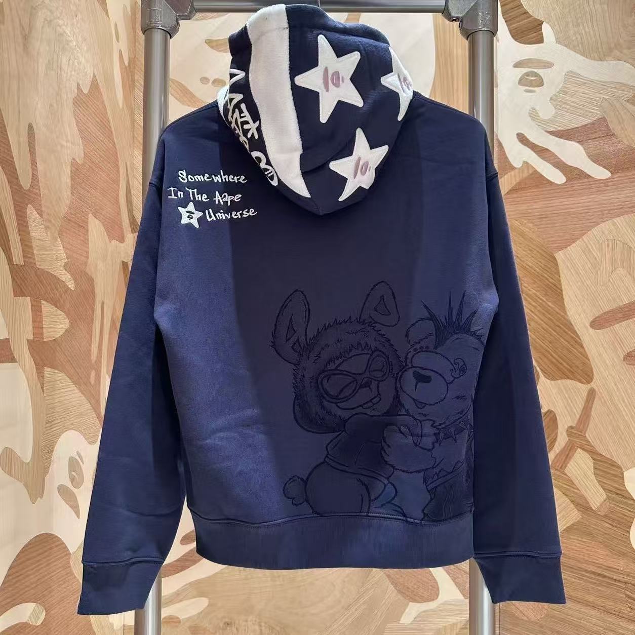 香港直郵 Aape 26秋冬 女 熊兔印花星星猿人甜美連帽加絨衛衣E351