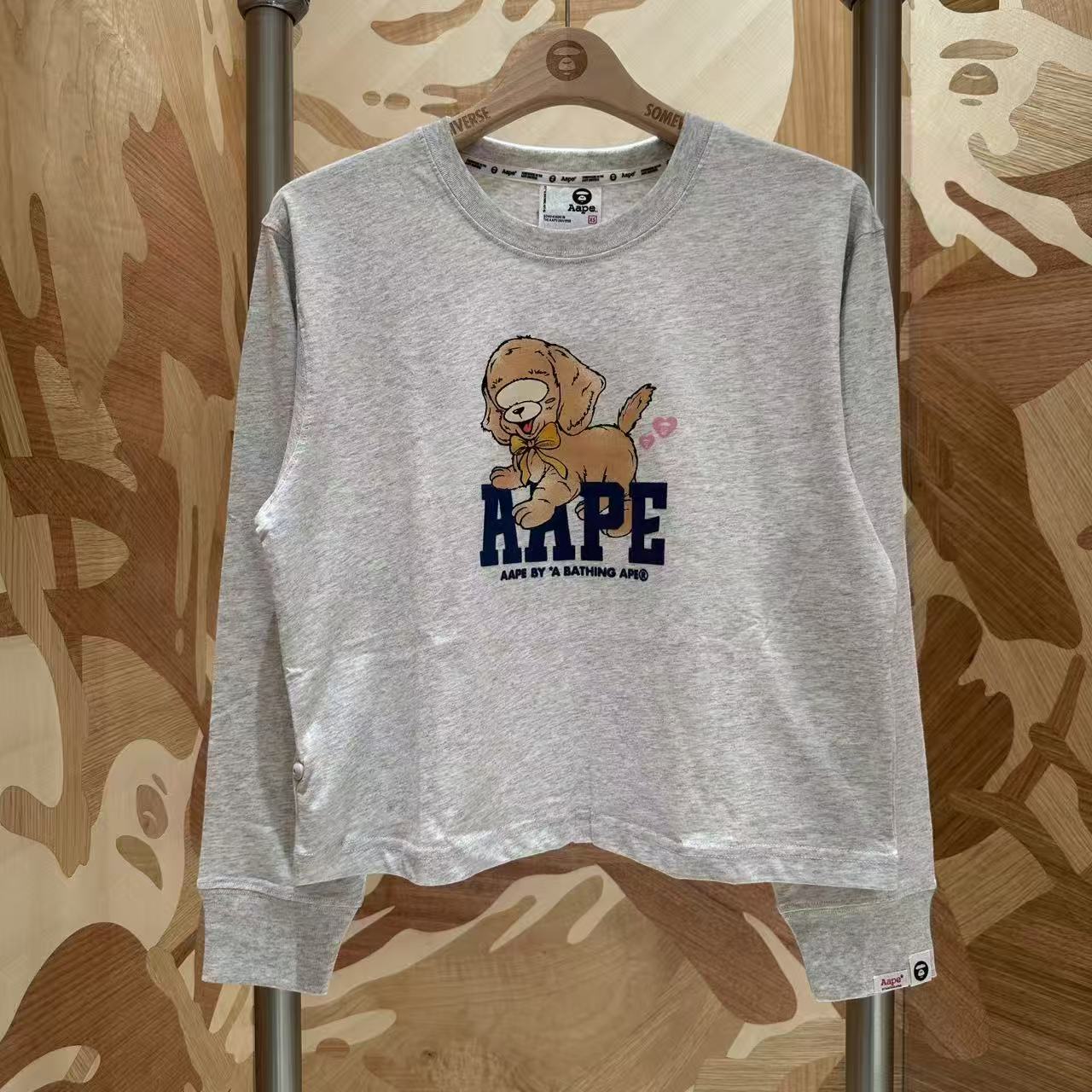 香港代購 專櫃正品 Aape 26秋冬 女 愛心猿人快樂小狗甜美風短款長袖T恤10006