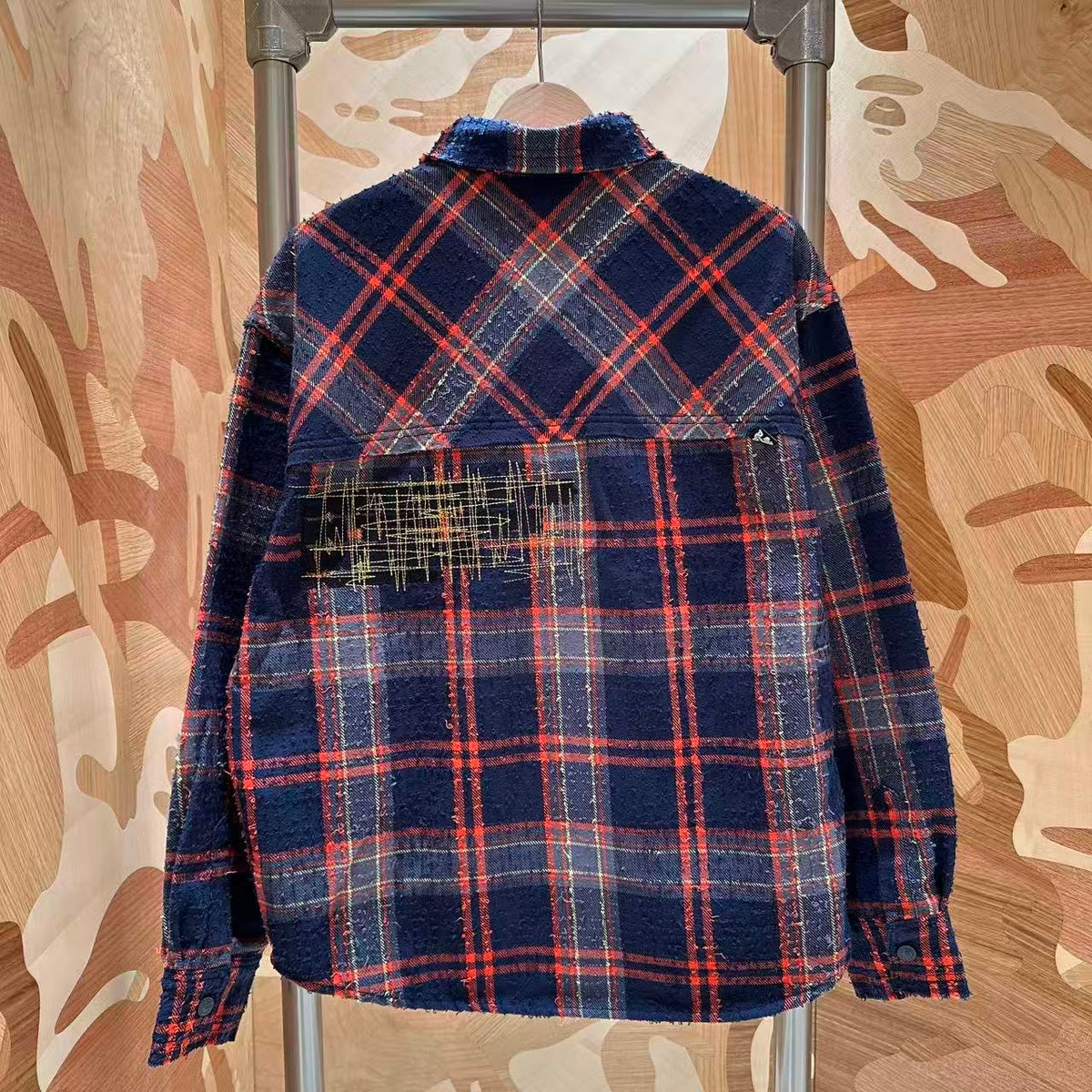 香港直郵 Aape 男裝 26秋冬復古做舊毛邊格紋工裝長袖襯衫8592 AAPSTM8592XXR