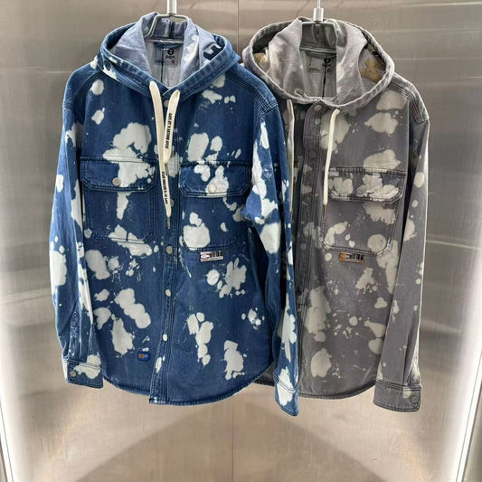 香港代購 專櫃正品 26春夏 Aape 男 AAPEUNVS 漂白潑墨效果連帽工裝牛仔襯衫外套8571
