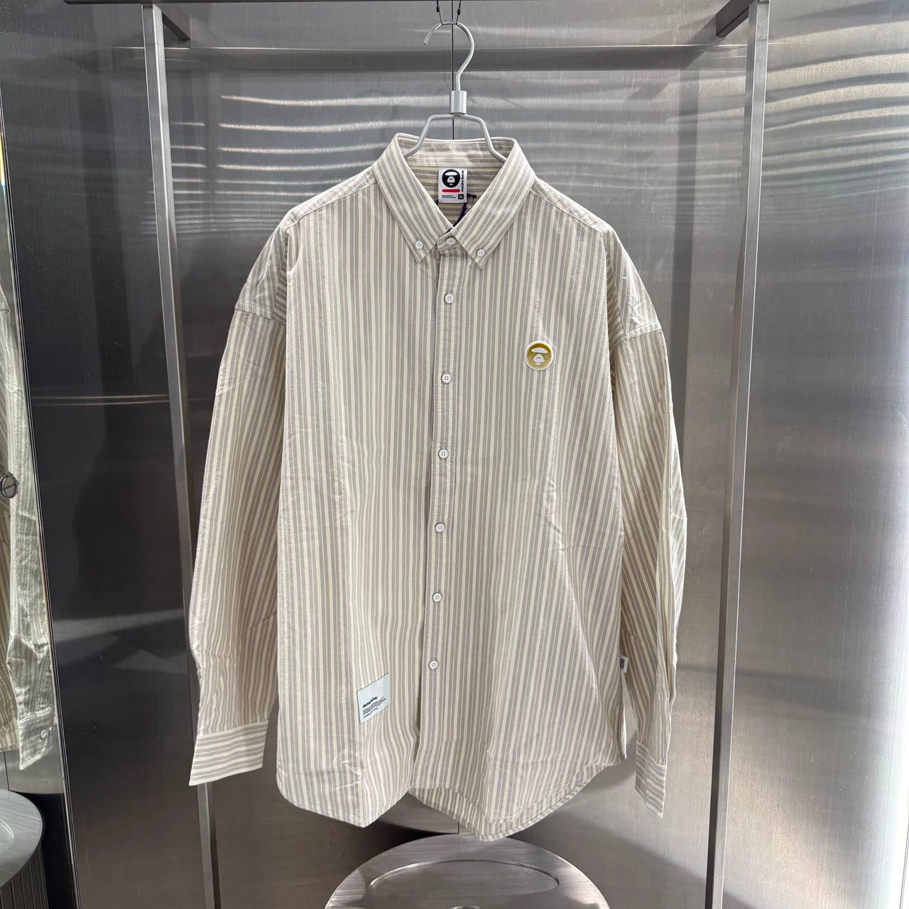 香港直郵 Aape 26秋冬 男 AAPENOW 牙刷繡徽章條紋長袖襯衫8584