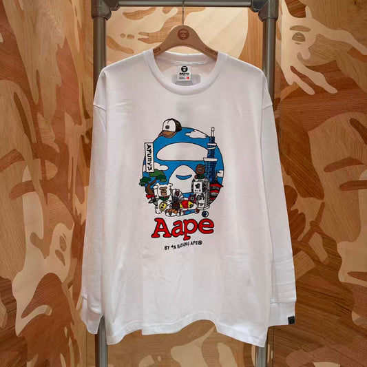 香港直郵 男裝 Aape 26秋冬 猿人軍團趣味日繫插畫印花長袖T恤10173 AAPLTM10173XR