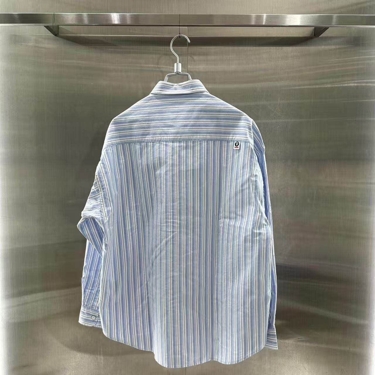 香港直郵 專櫃正品 Aape 26春夏男 猿人小標徽章簡約休閑條紋長袖襯衫8556