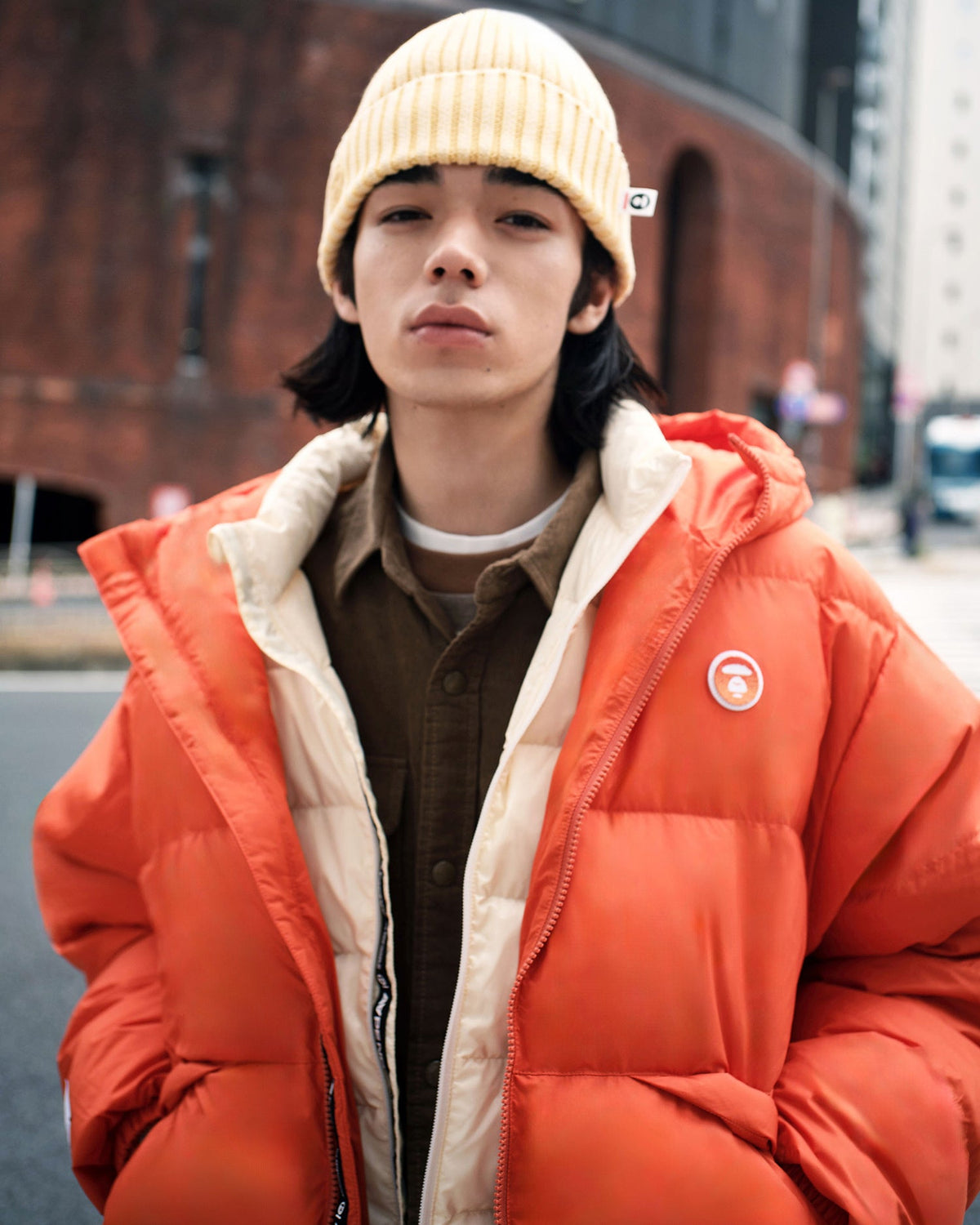 香港直郵 Aape 男裝 26秋冬牙刷繡徽章純色質感連帽羽絨服外套7787 AAPDNM7787XXR