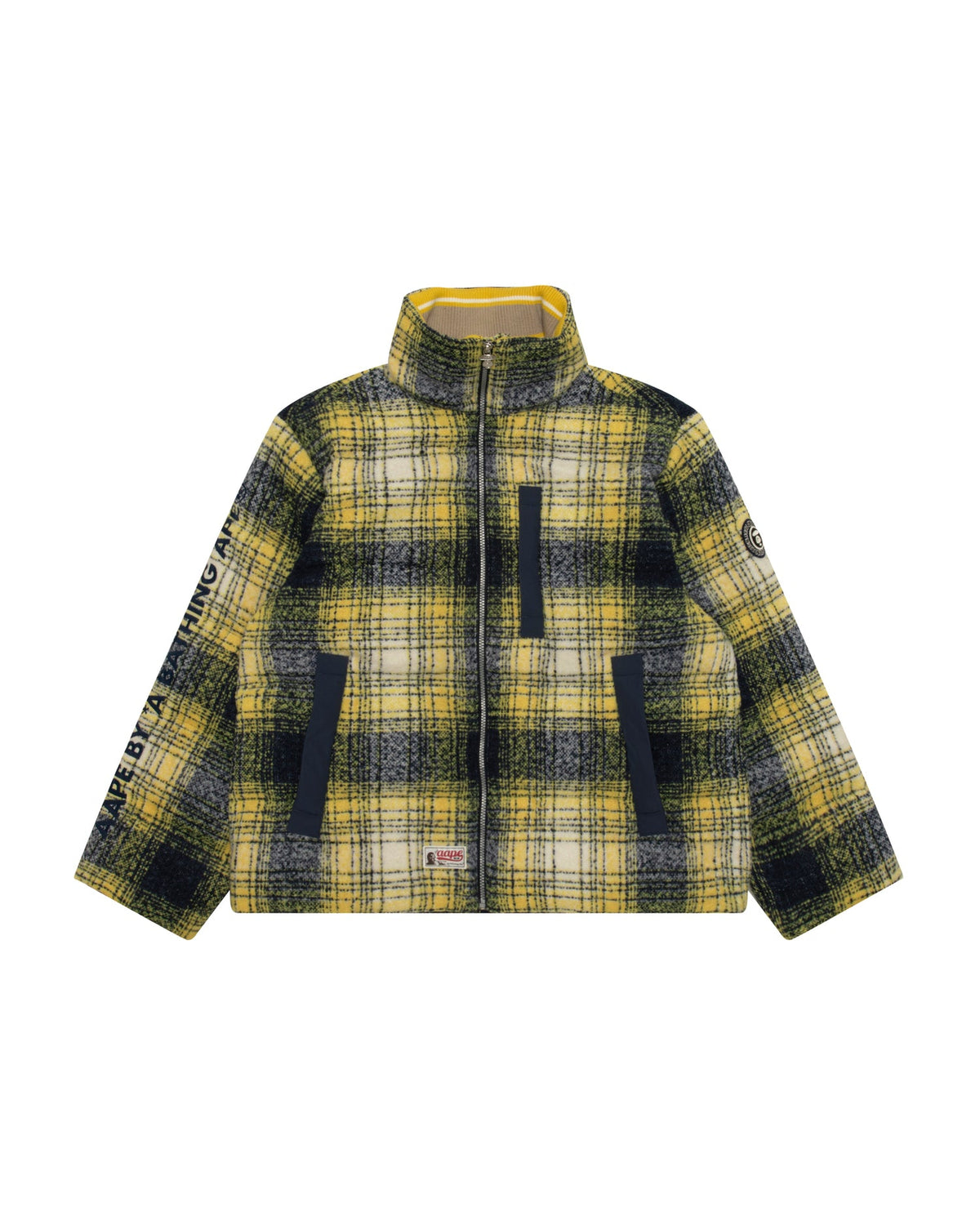 香港直郵 Aape 26秋冬 猿人刺繡徽章撞色格紋立領羽絨服外套7800 AAPDNM7800XAR