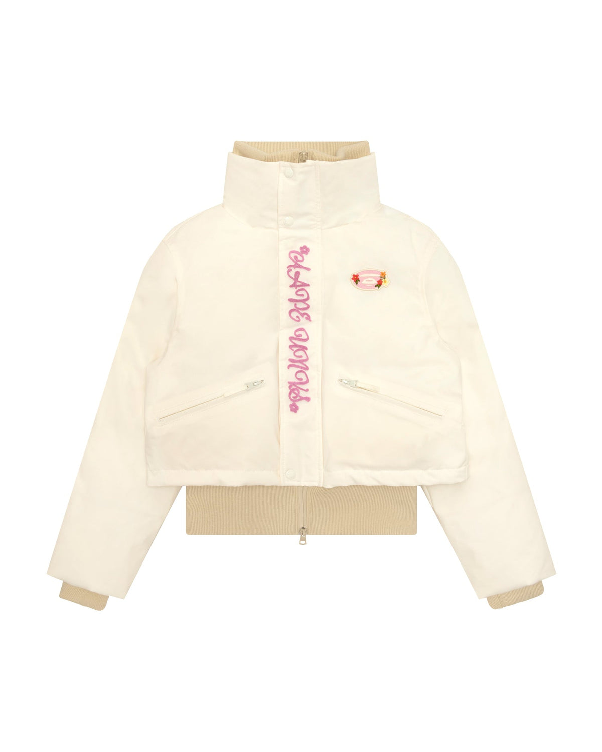 香港直郵 Aape 26秋冬 女裝秋冬花卉猿人刺繡章短款立領羽絨外套7819 AAPDNW7819XXR