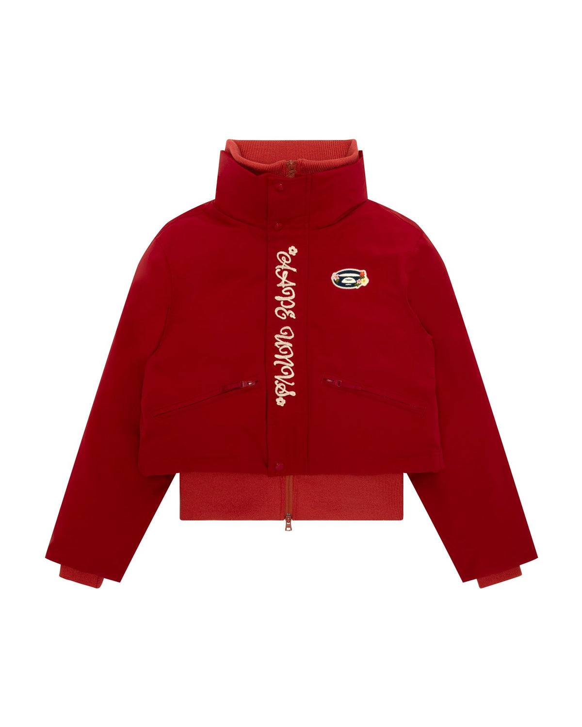 香港直郵 Aape 26秋冬 女裝秋冬花卉猿人刺繡章短款立領羽絨外套7819 AAPDNW7819XXR