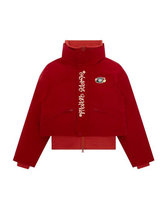 香港直郵 Aape 26秋冬 女裝秋冬花卉猿人刺繡章短款立領羽絨外套7819 AAPDNW7819XXR