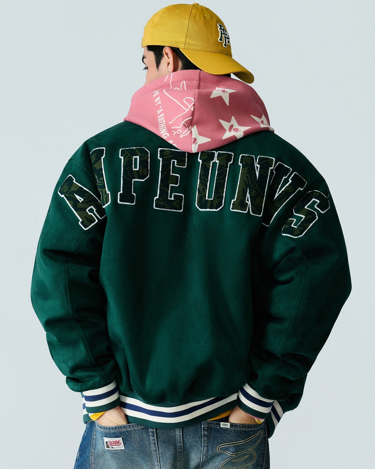 香港直郵 Aape 男装 26秋冬毛巾绣仿麂皮夹棉棒球服夹克外套7797 AAPJKM7797XXR