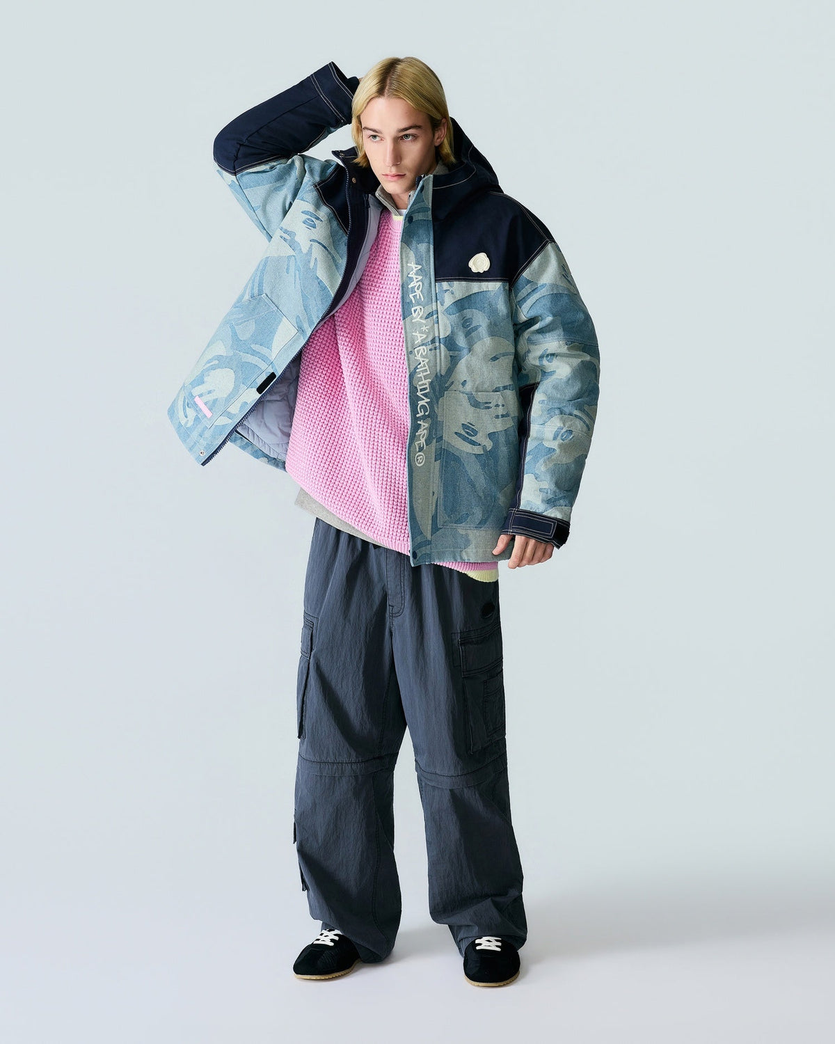 香港直郵 Aape  男裝秋冬水洗猿人迷彩牛仔夾克外套兩件套7811  AAPJKM7811XXR