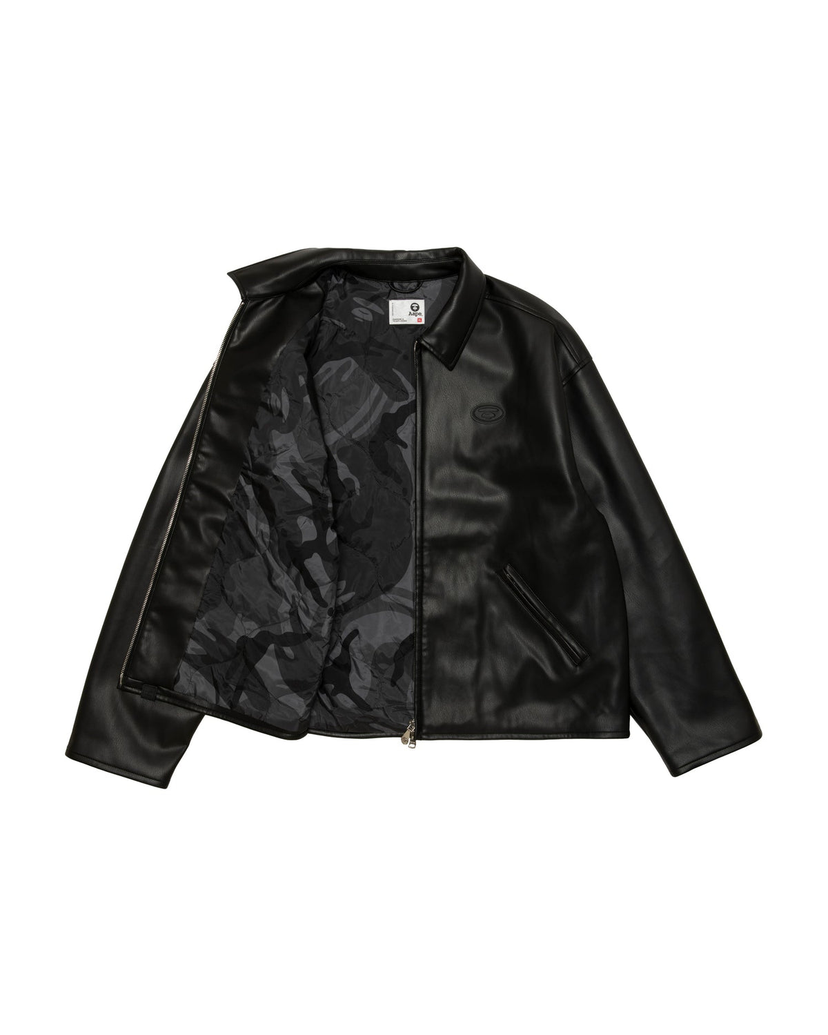 香港直郵 Aape 男裝 26秋冬猿人徽章迷彩內襯仿皮夾克外套7830 AAPJKM7830XXR