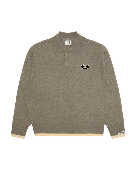 香港直郵 Aape 男装 26秋冬猿人刺绣撞色假两件质感POLO针织衫E335 AAPKNME335XXR