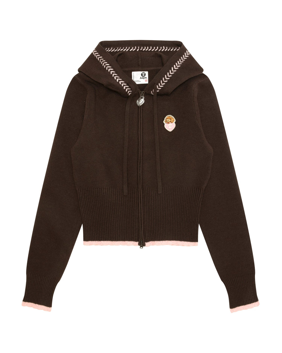 香港直郵 Aape 女装 26秋冬心型小狗猿人刺绣连帽拉链针织衫E360 AAPKNWE360XXR