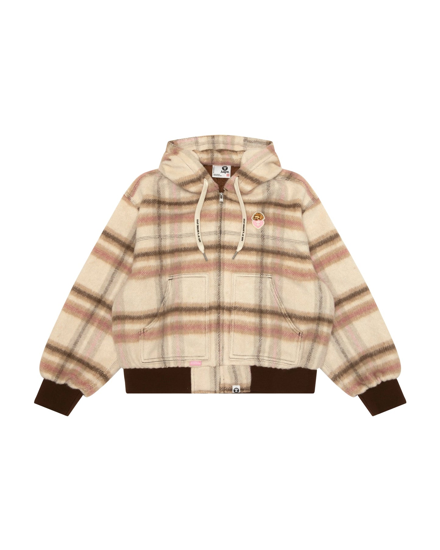 Aape 女裝 26秋冬狗狗愛心猿人章格紋學院連帽夾克外套7825