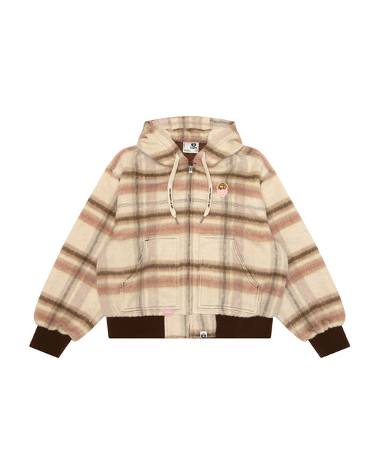 Aape 女裝 26秋冬狗狗愛心猿人章格紋學院連帽夾克外套7825