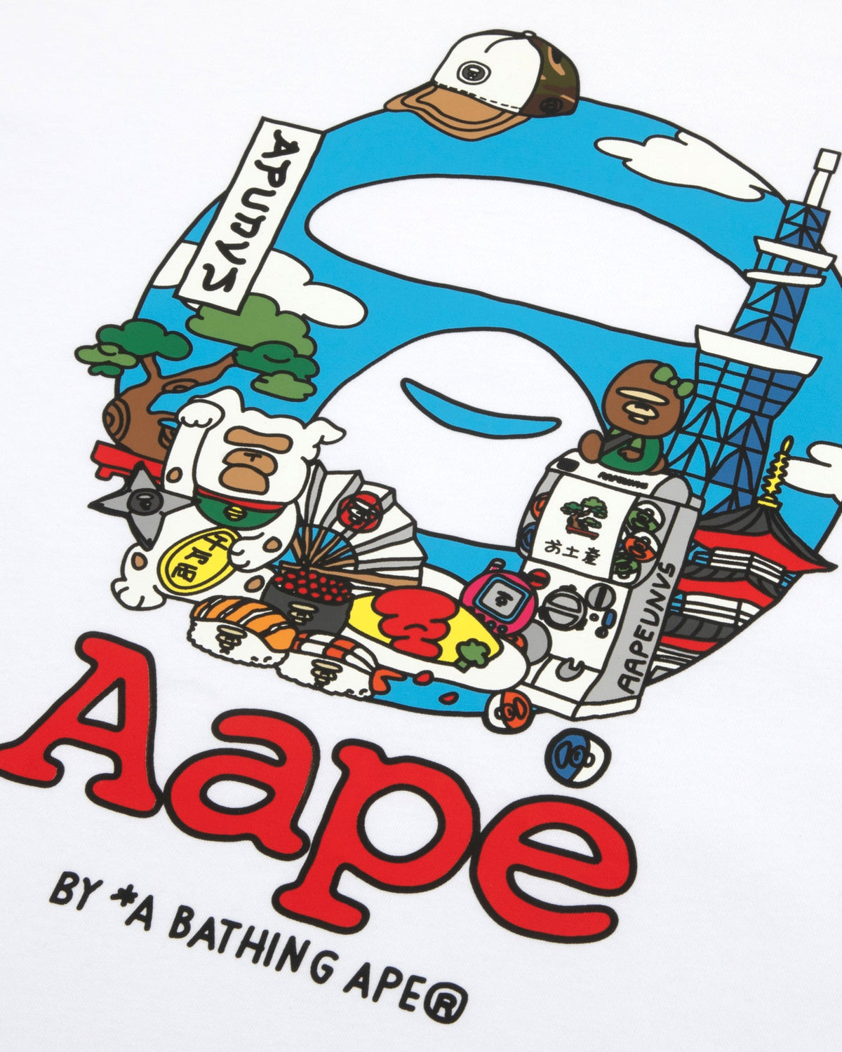 香港直郵 男裝 Aape 26秋冬 猿人軍團趣味日繫插畫印花長袖T恤10173 AAPLTM10173XR