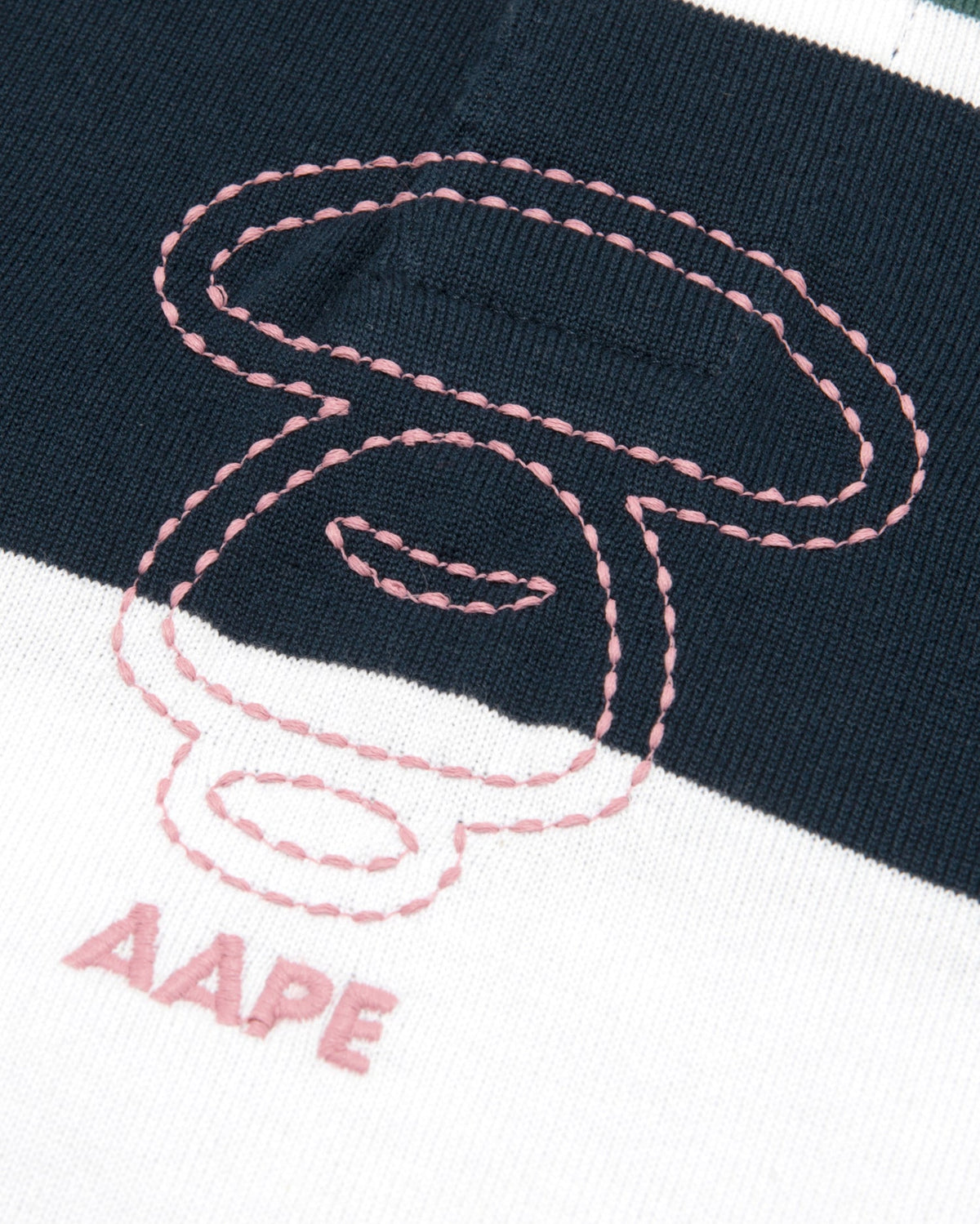 香港直郵 Aape 男裝 26秋冬美式學院風假兩件條紋拼接長袖POLO衫 1997 AAPPOM1997XXR
