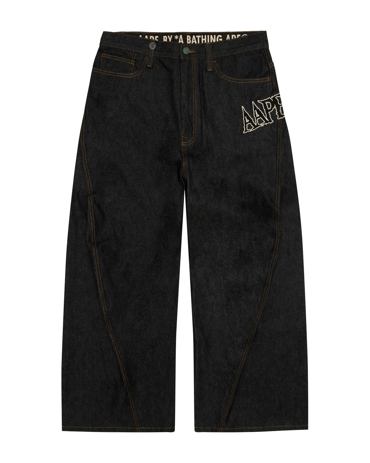 香港直郵 Aape 男裝 26秋冬3D立體剪裁字母刺繡原色牛仔褲D657 AAPPTMD657XXR