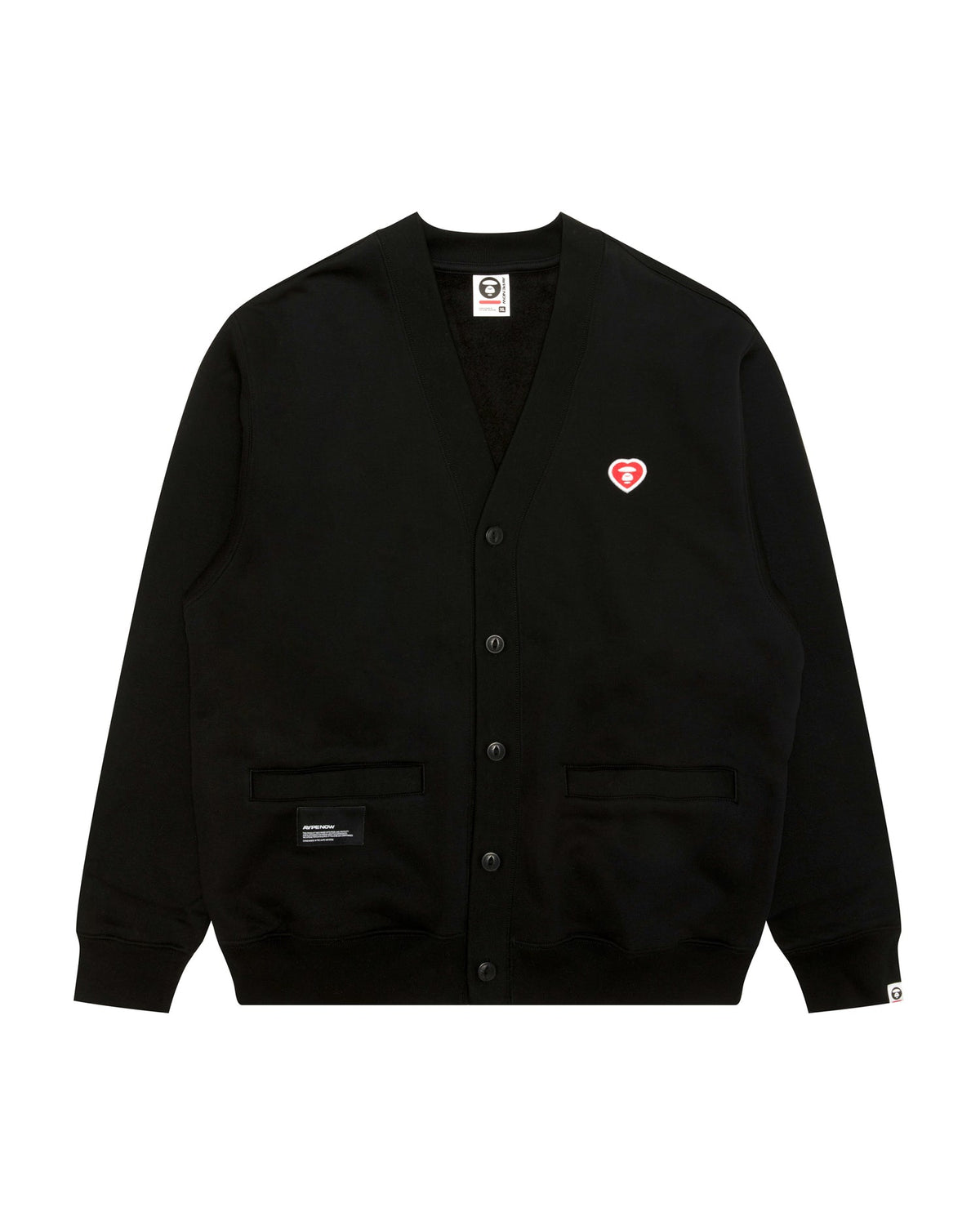 香港直郵 Aape 男裝 26秋冬心型猿人刺繡純色加絨開衫針織衛衣D381 黑色 AAPSWMD381XXR