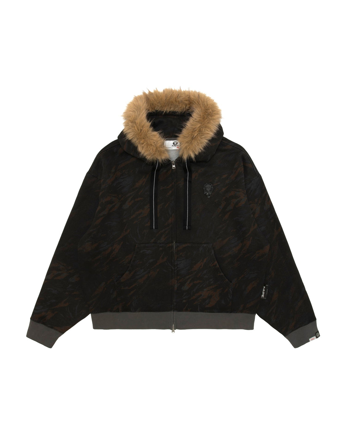 香港直郵 Aape 男裝 26秋冬水洗做舊可拆卸毛領加絨連帽衛衣E320 AAPSWME320XAR