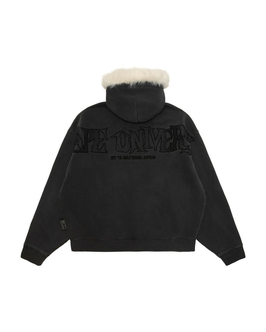 香港直郵 Aape 男裝 26秋冬水洗做舊可拆卸毛領加絨連帽衛衣E320  AAPSWME320XXR