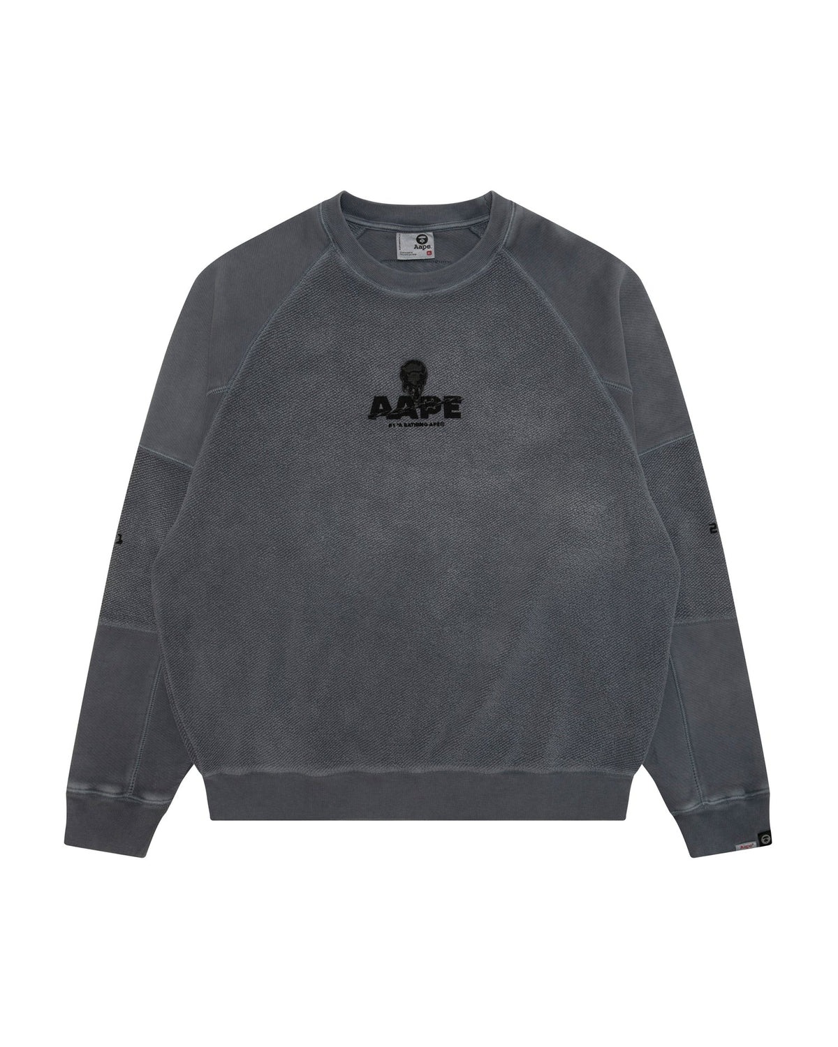 香港直郵 Aape 男裝 26秋冬牙刷繡猿人徽章酸洗水洗做舊圓領衛衣E326  AAPSWME326XXR
