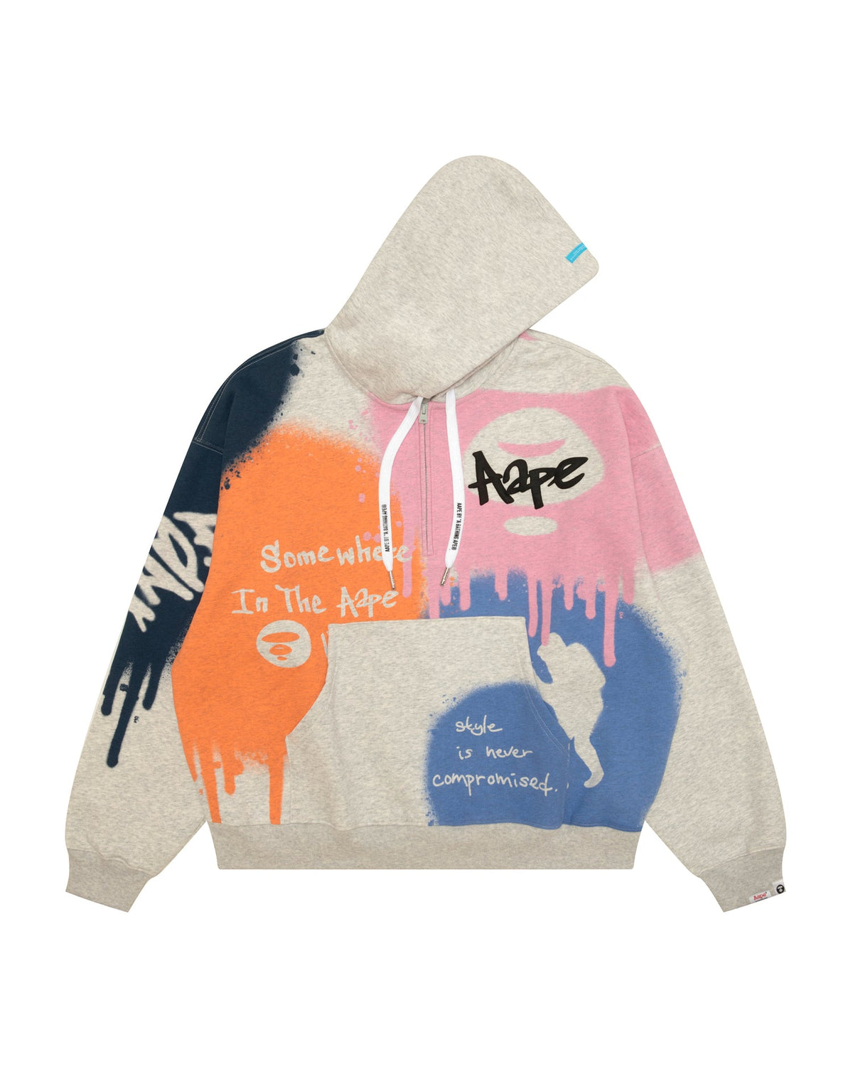香港直郵 Aape 26秋冬 撞色噴墨猿人字母塗鴉半拉鏈連帽衛衣E330 AAPSWME330XXR