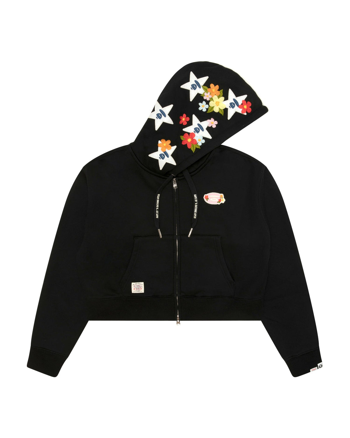 香港直郵 Aape 女裝 26秋冬花卉刺繡星星猿人短款加絨連帽衛衣E355 AAPSWWE355XXR