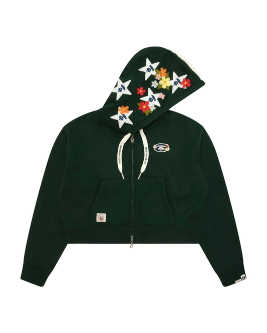 香港直郵 Aape 女裝 26秋冬花卉刺繡星星猿人短款加絨連帽衛衣E355 AAPSWWE355XXR