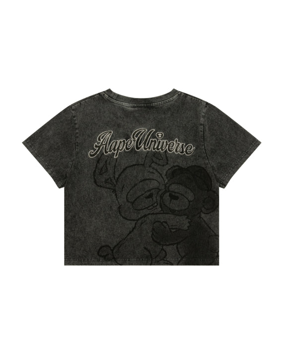 Aape 香港直郵 26春夏 AAPEUNVS cropped tee 女裝心型猿人刺繡徽章水洗做舊短袖T恤 1897