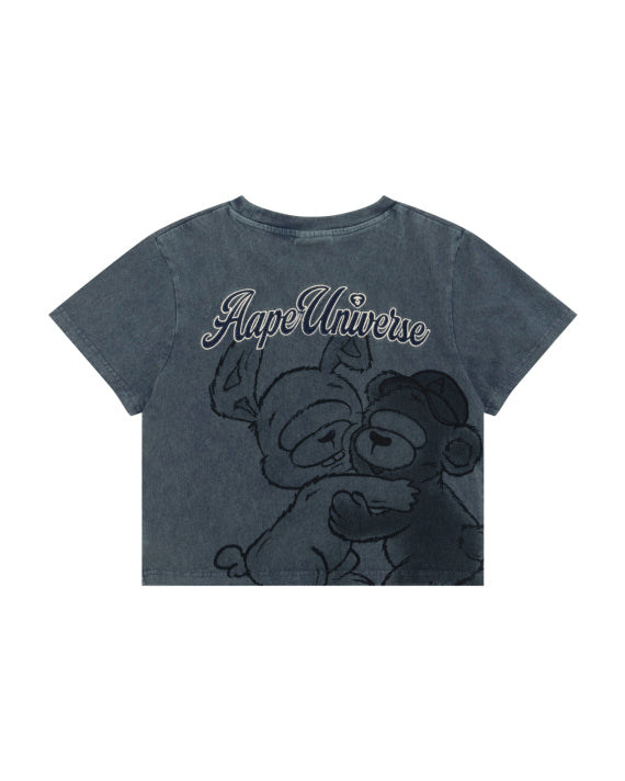 Aape 香港直郵 26春夏 AAPEUNVS cropped tee 女裝心型猿人刺繡徽章水洗做舊短袖T恤 1897