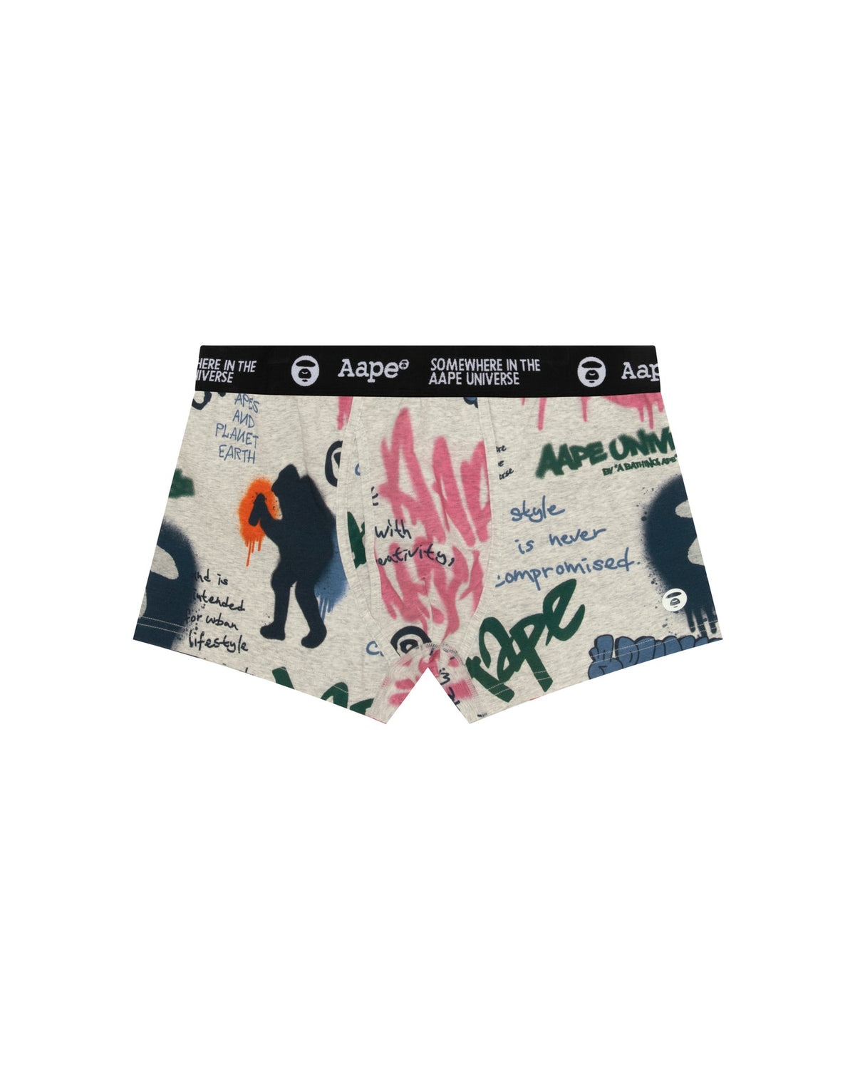 香港直郵 Aape 男裝 噴墨猿人字母塗鴉平腳內褲 AAPUWM5404XXR