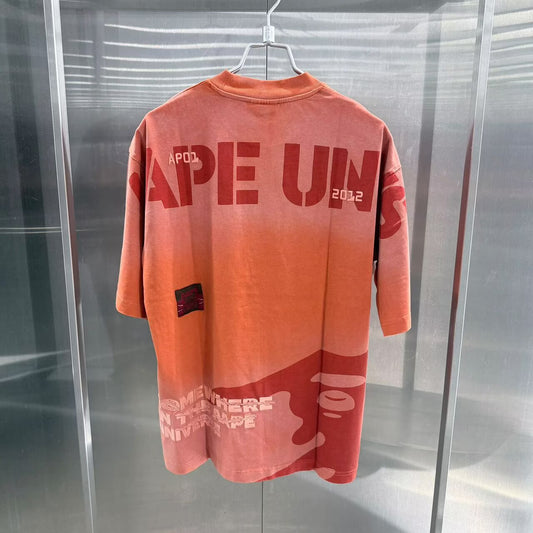 Aape 2026 男裝秋冬覆古漸變水洗做舊猿人剪影潮流短袖T恤 10001 XR