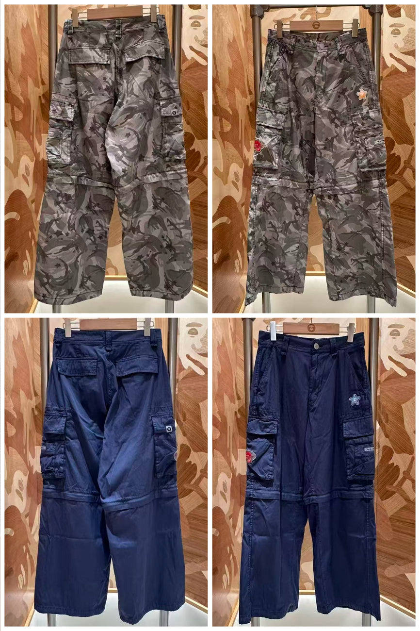 香港直郵 Aape 26秋冬 女 水洗做舊可拆卸兩穿迷彩工裝長短褲D672