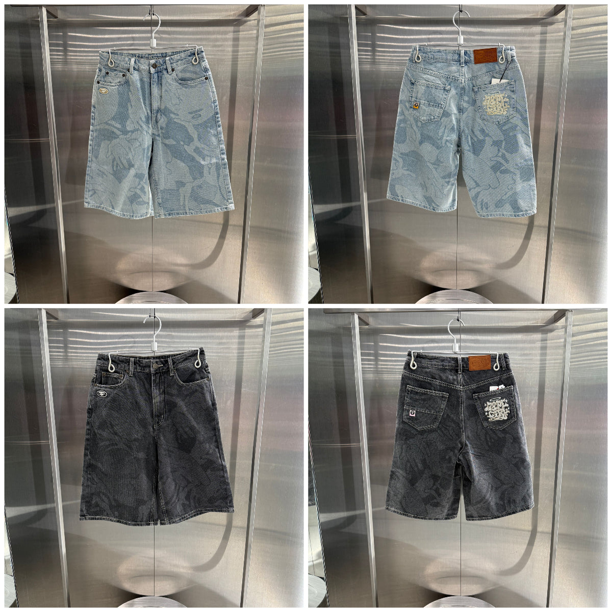 香港代購 專櫃正品 26春夏 Aape 女 猿人刺繡徽章潮流迷彩水洗做舊牛仔短褲D624