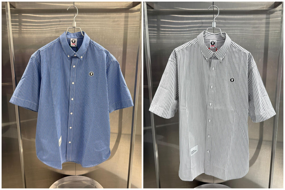 香港代購 專櫃正品 26春夏 Aape 男 AAPENOW 猿人小標徽章簡約舒適休閒條紋短袖襯衫8561