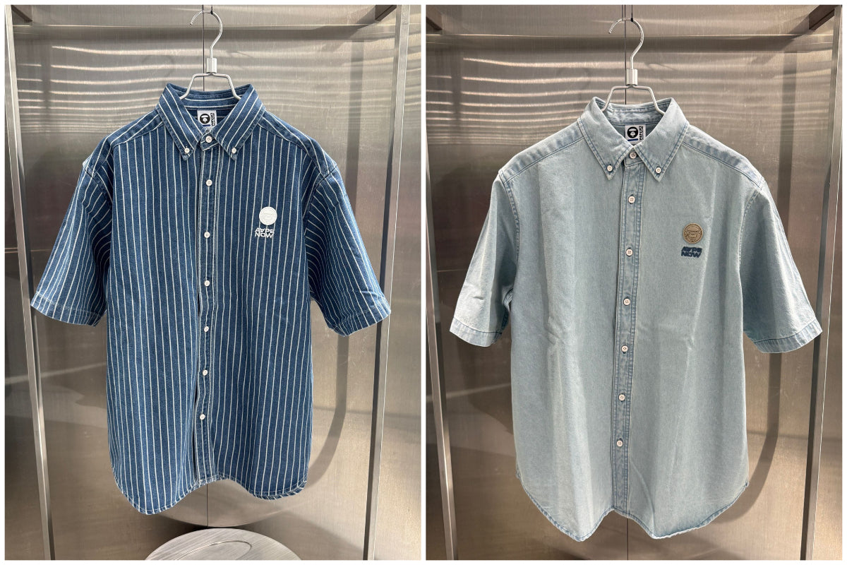 香港代購 專櫃正品 26春夏 Aape 男 AAPENOW 猿人小標徽章水洗做舊牛仔短袖襯衫8563