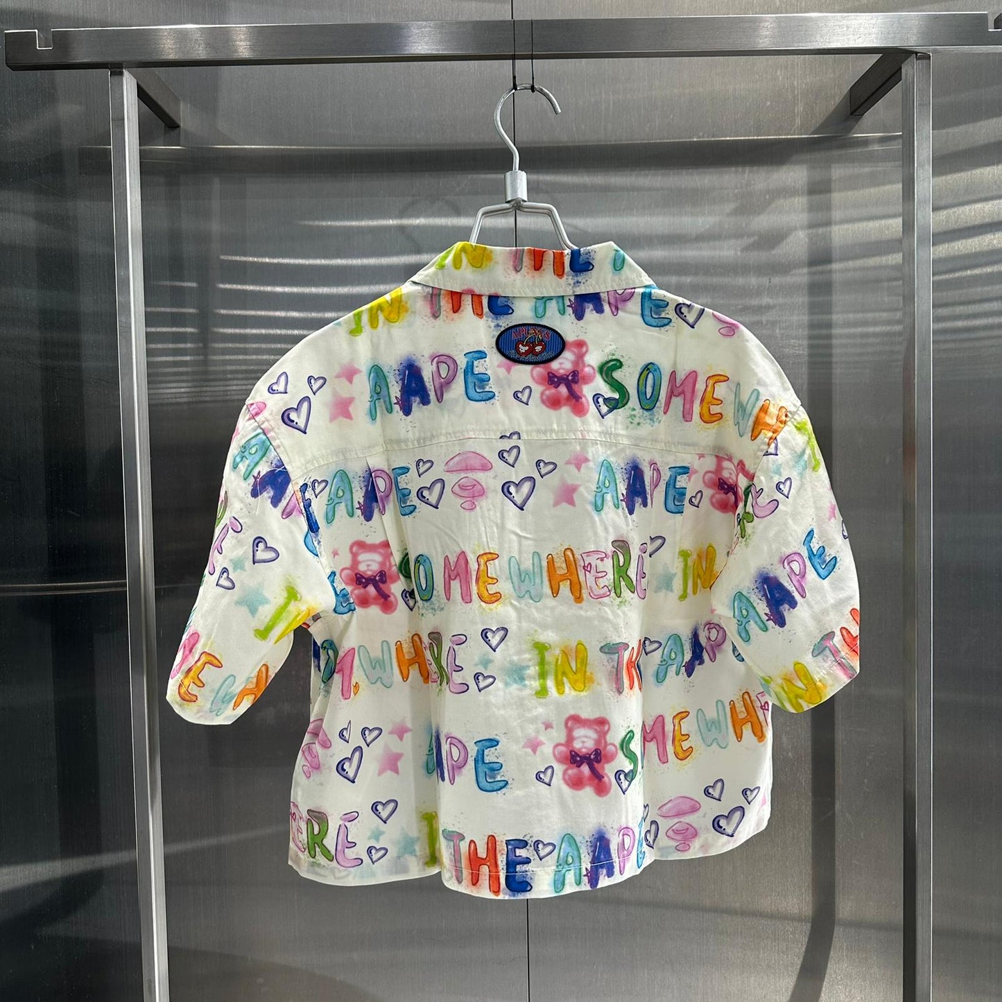 香港直郵 Aape 女裝 26春夏 刺繡章多巴胺彩虹字母塗鴉滿印短袖襯衫8579