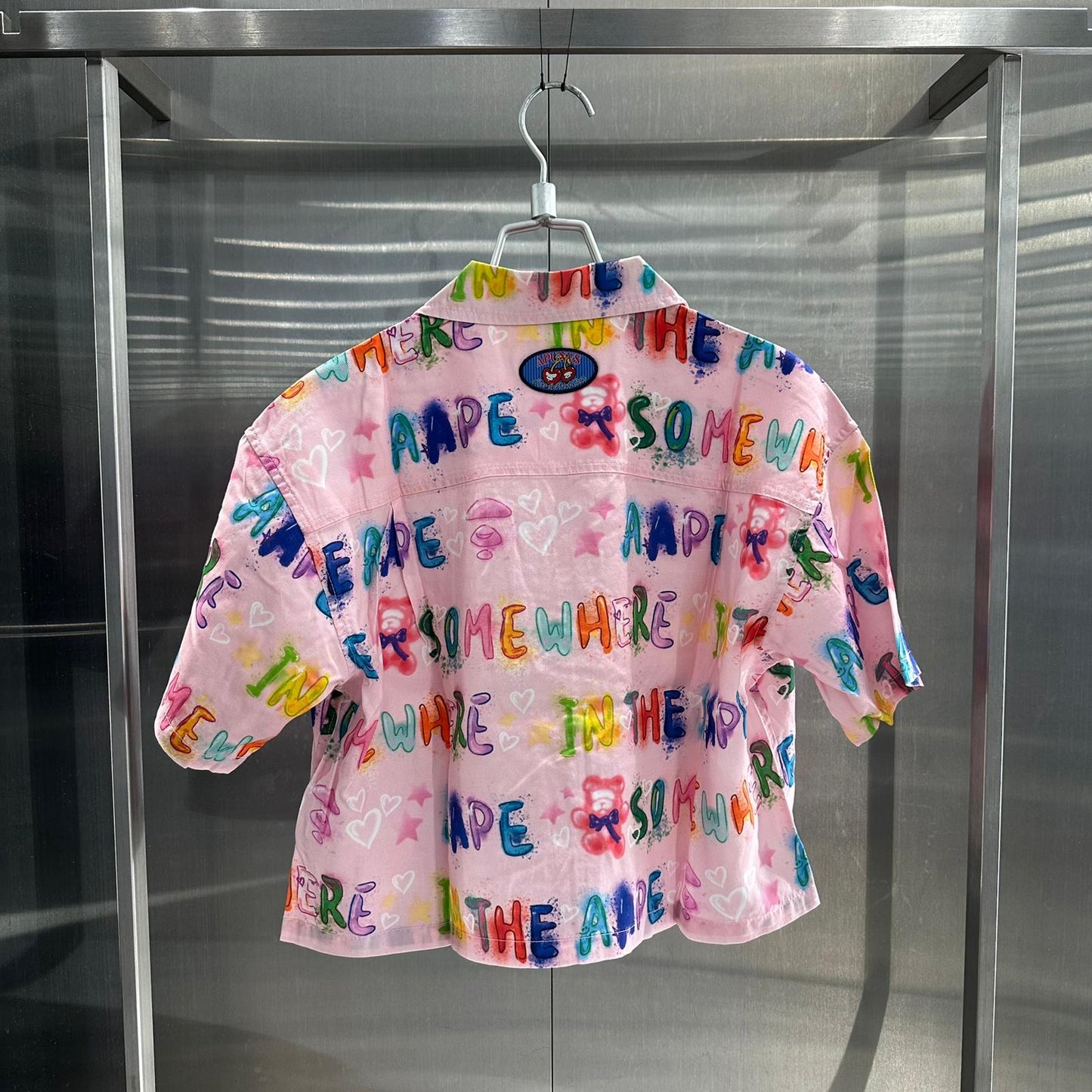 香港直郵 Aape 女裝 26春夏 刺繡章多巴胺彩虹字母塗鴉滿印短袖襯衫8579
